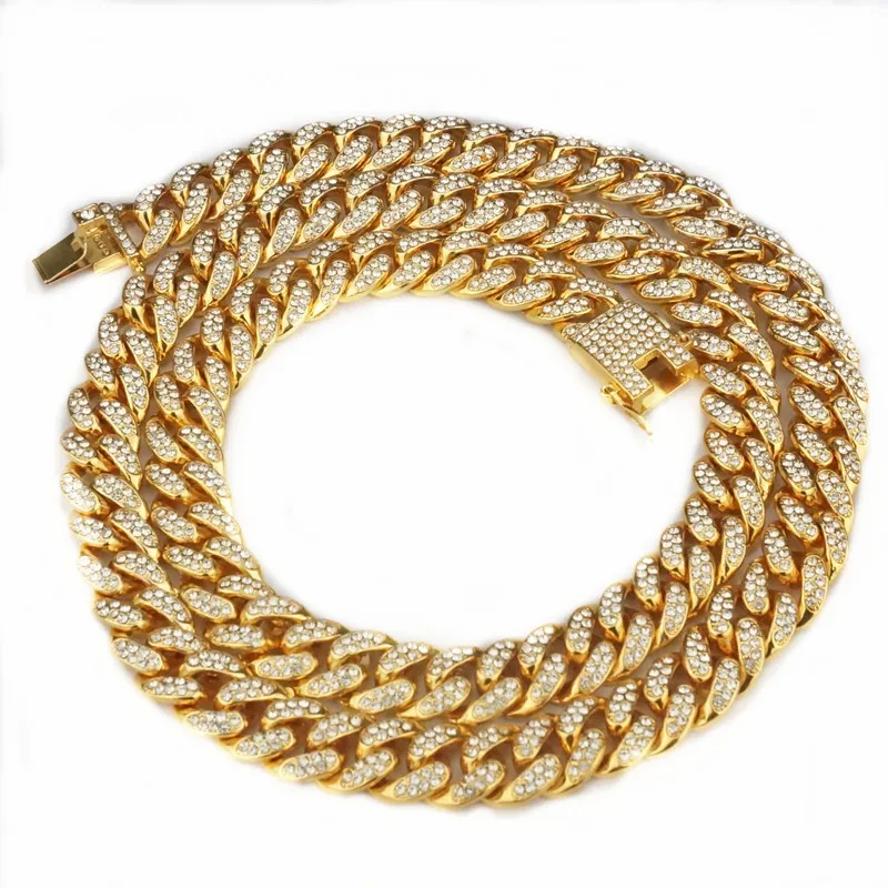 

Men's and women's trend HipHop rap full rhinestones gold and silver Cuban chain necklace