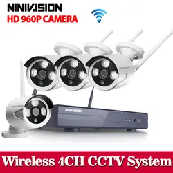 NINIVISION Wi-Fi видеонаблюдения Системы 4CH 960 P HD NVR Беспроводной IP-сети видеонаблюдения 4 канала NVR комплект домашней безопасности Камера системы