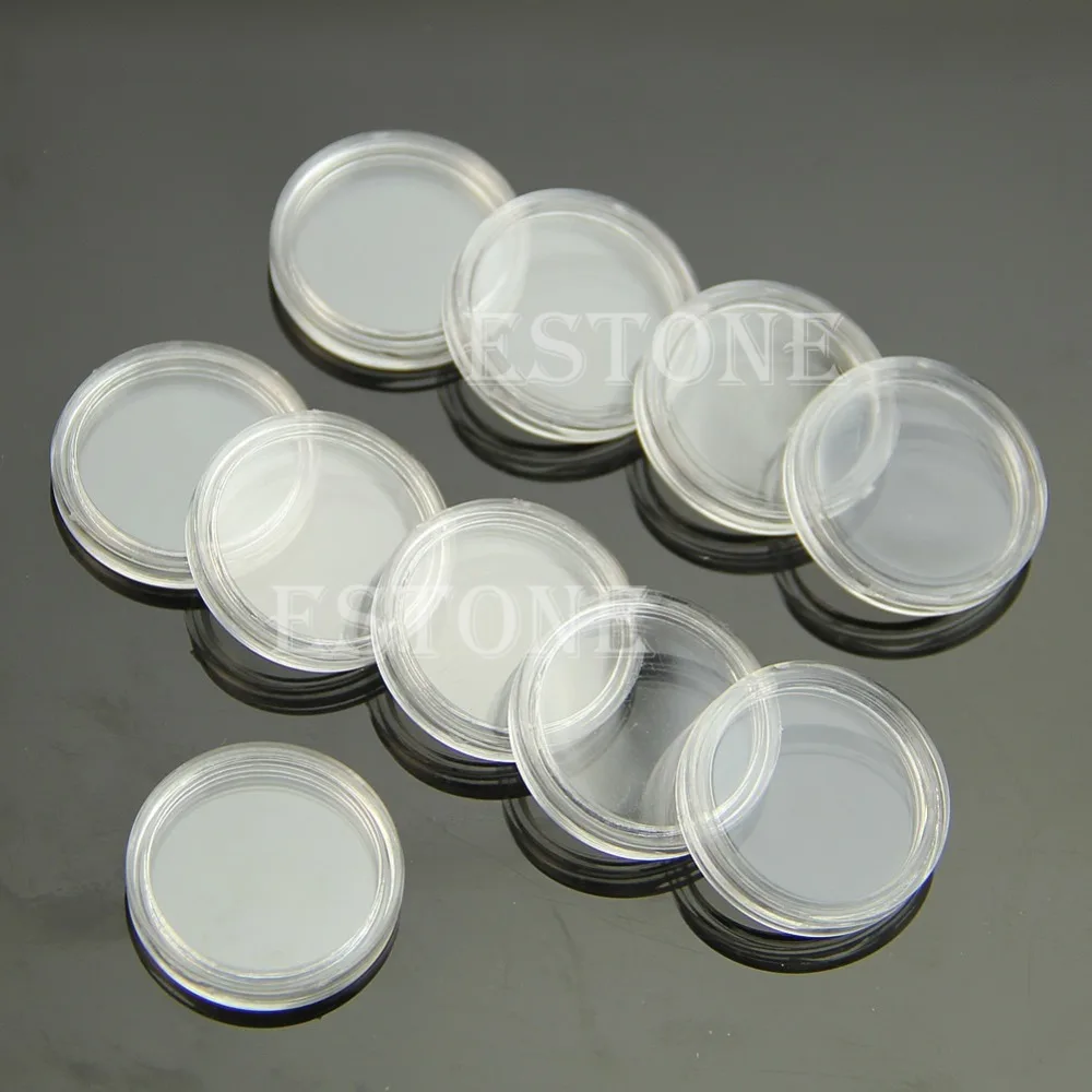 

10PCS Applied Clear Round Cases Coin Storage Capsules Holder Round Plastic 22mm