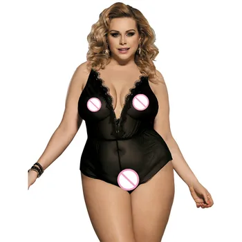 

Black Hot Erotic Underwear Transparent Babydoll Lingerie Sexy Black V-neck Chiffon Sexy Teddies Lingerie Plus Size Babysuit
