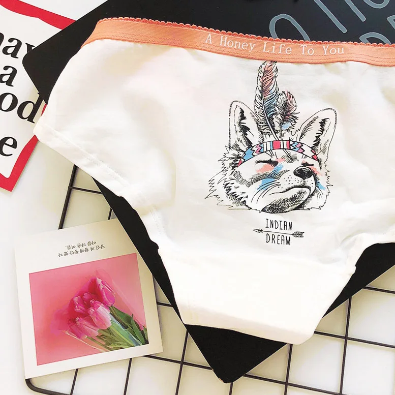 Korean INS style cute cartoon flamingo financial cat big red pure cotton sports lady triangle underwear