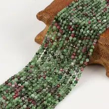 2 мм 3 мм, натуральный круглый граненый зеленый эпидот красный рубин Zoisite драгоценный камень Бусины DIY аксессуары для ювелирных изделий Изготовление браслета ожерелья