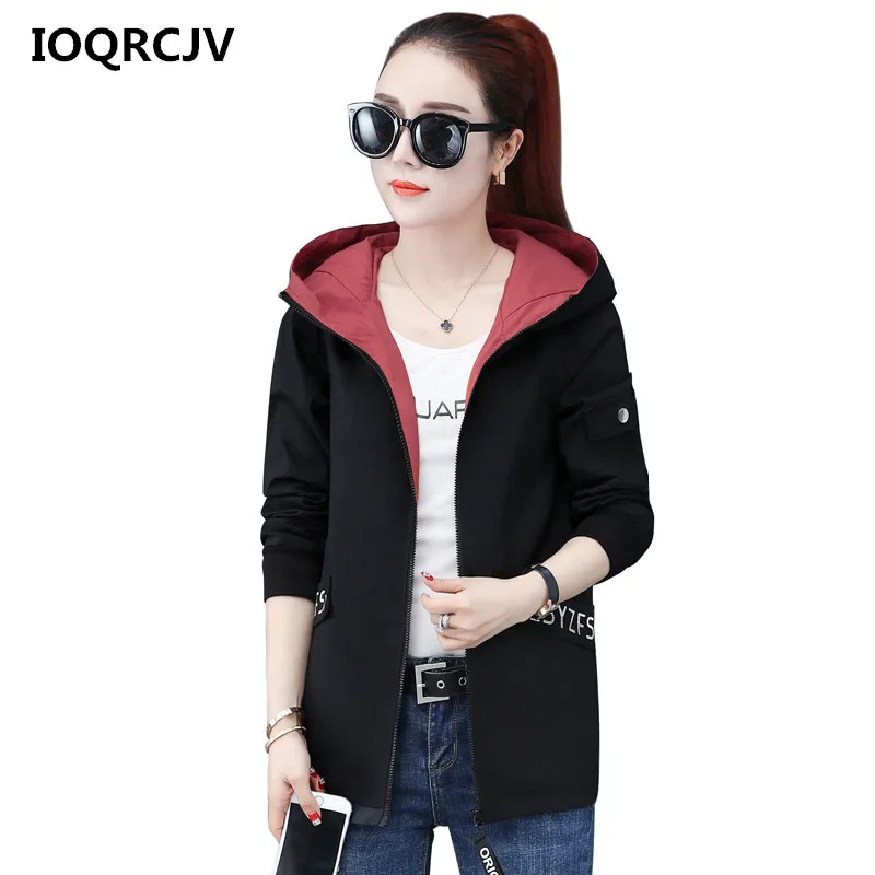 

2019 Autumn New Women Casual Trench Coats Long Sleeved Pockets Zipper Hooded Collar Windbreaker Female Coat Large Size 4XL R137