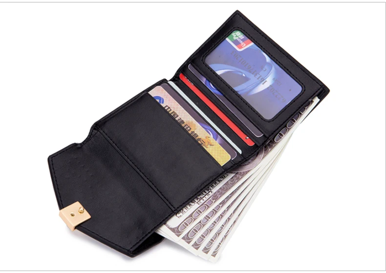Lomelobo Ladies Rivets Small Wallet Genuine Cow Leather Women Three-Fold Short Personality Wallet Girls Credit Card Holder Purse HPL2627-1 Details (06)