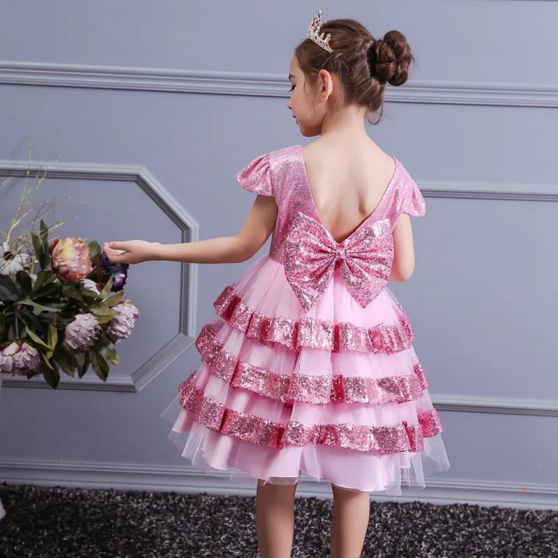 2019 Girls Dress Pegeant Sequined Backless Kids Dresses For Girls Wedding Party Princess Dresses Baby Girls Layered Tutu Dresses (13)