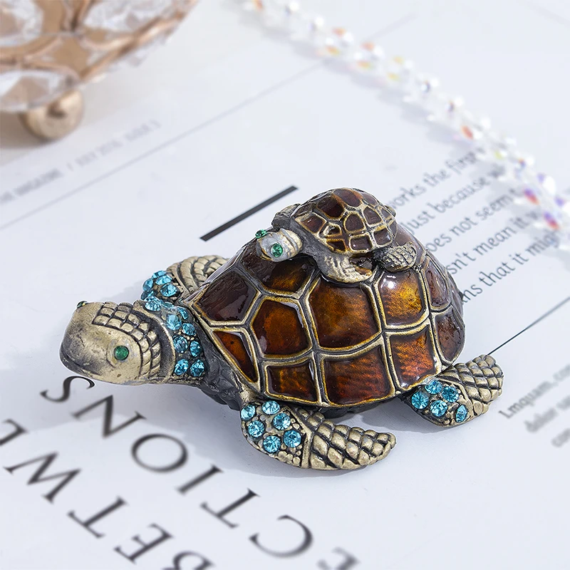 

H&D Turtle Trinket Jewelry Box with Sparkling Crystals,Hinged Trinket Box Hand-Painted Figurine Collectible Ring Holder Gift