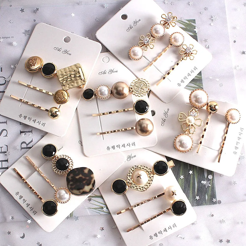 

3PCS/SET Alloy Metal Hair Clips Pearls Hairpins Geometric Flower Barrett Women Hair Accessories Gold Color Hairgrip dropship