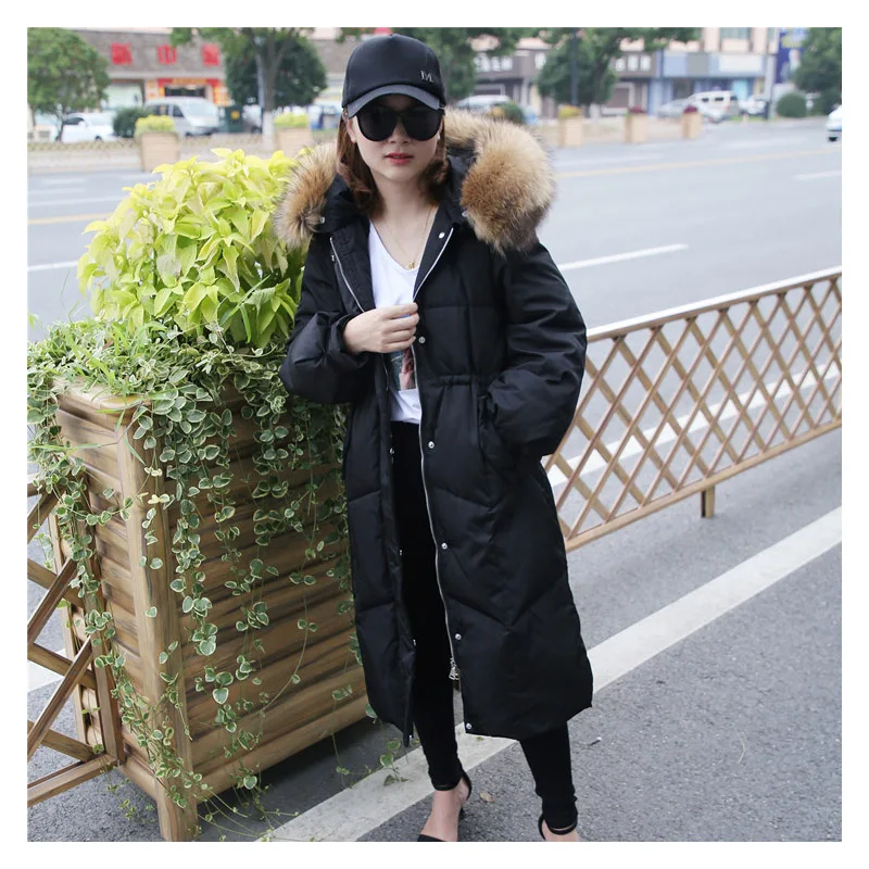 

Simple and elegant temperament fluffy white duck down warm down jacket for women winter big fur collar waist women's winter coat