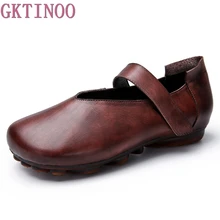 GKTINOO/мягкая женская обувь; обувь на плоской подошве; женская обувь из натуральной кожи; однотонная обувь с круглым носком и ремешком на щиколотке