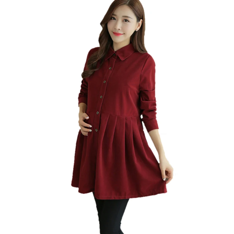 Maternity Winter Spring Pleated Nursing Dresses for Pregnant Women