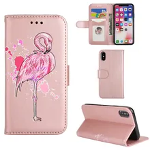 

3D Painted Relief Flamingos Flip PU Leather Wallet Case for iPhone 6 6S 7 8 Plus 5 5S SE X Magnetic Card Slot Holder Stand Cover