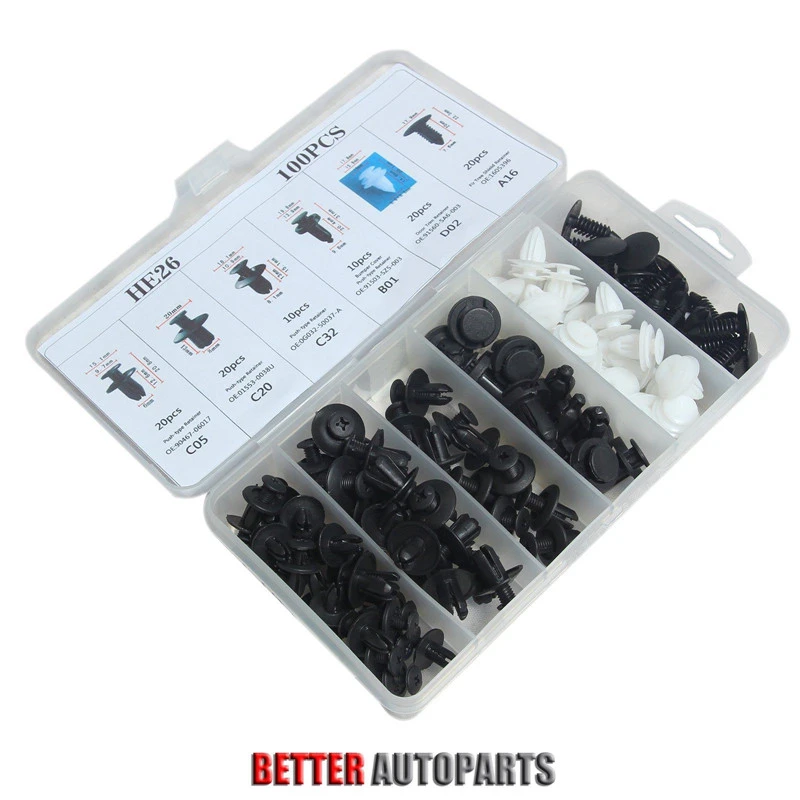 6 Size100pc Clip Trim Car Push Pin Rivet Bumper Door Panel Retainer Assortment