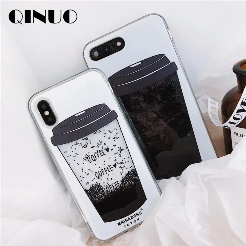QINUO лето черный жемчуг зыбучий песок чехол для iPhone 6 6S 7 Plus 8 Creatives 3D кофе мягкий ТПУ X