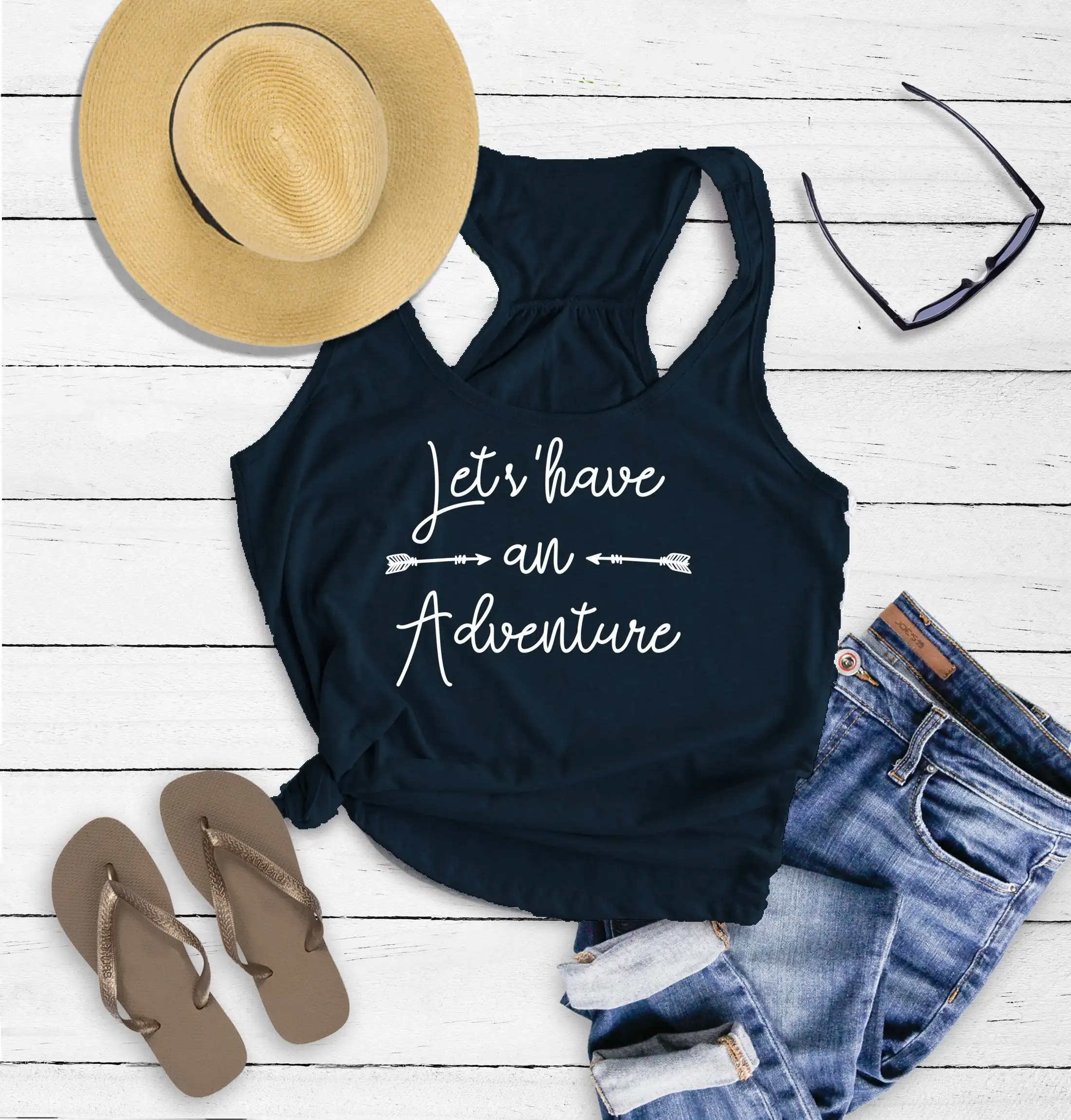 

Funny Grunge Tumblr Sexy Hipster Vest Undershirt Singlet Sleeveless Garment Let's Have An Adventure Women's Tank Top Slogan