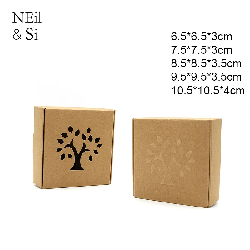 

Hollow Tree Kraft Paper Gift Box Handmade Soap Wedding Favor Candy Manual Craft Package Brown Window Boxes Free Shipping