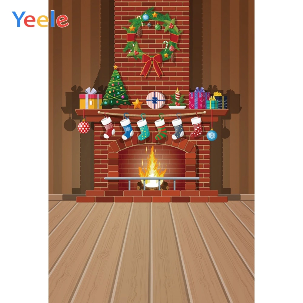 

Yeele Photography Backdrops Fireplace Interior Christmas Sock Trees Baby Professional Photographic Backgrounds For Photo Studio