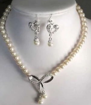 

$wholesale_jewelry_wig$ Charmin 8-9mm White Pearl necklace & earring Set