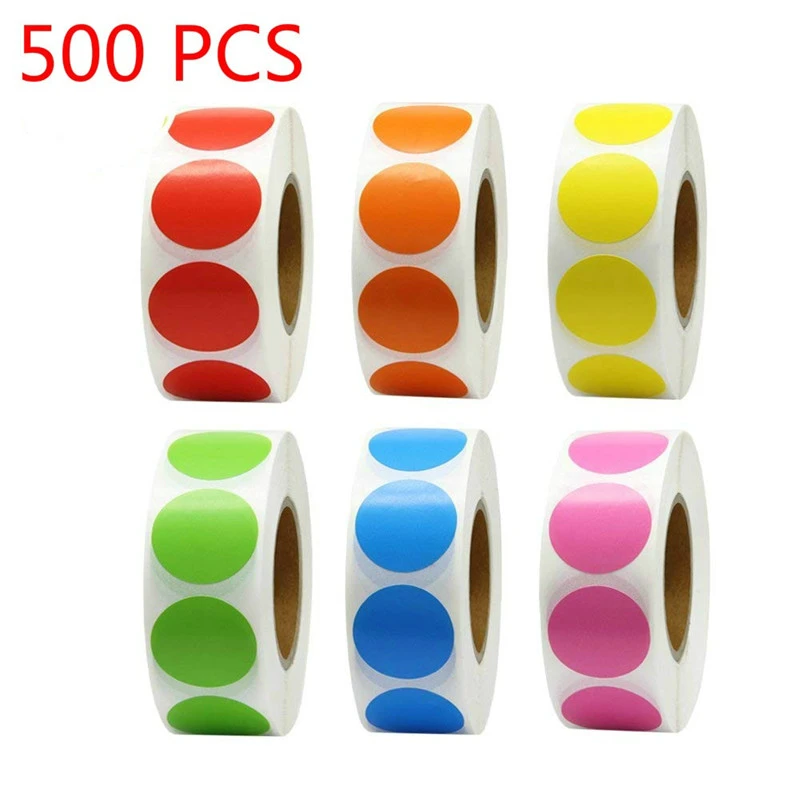 500Pcs/Roll Chroma Label Color Code Dot Labels stickers 1 inch red, green, white, Teacher Office Supplies stationery stickers