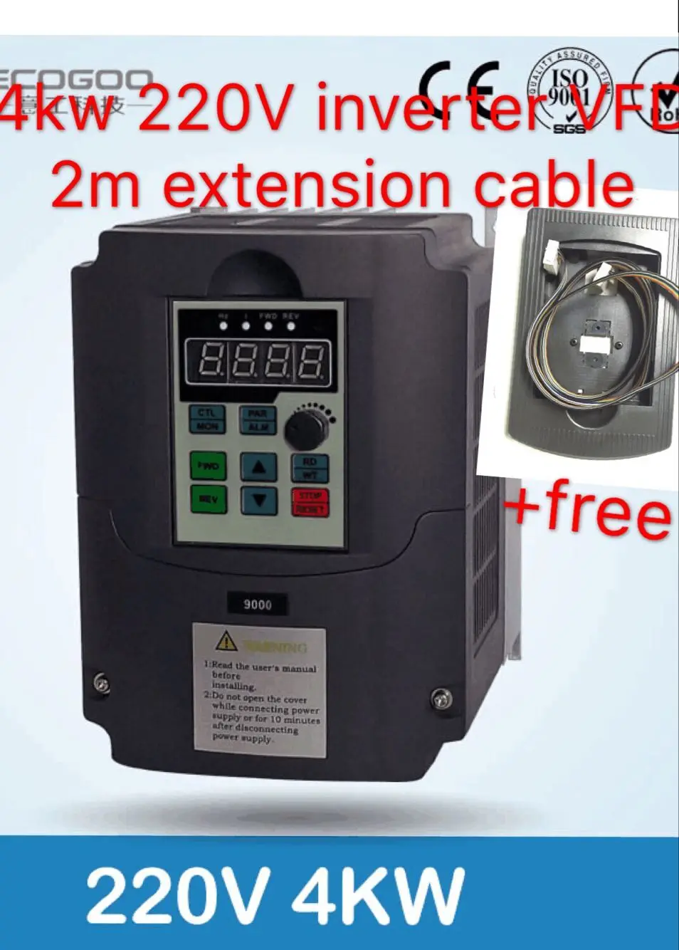 Free 2 meter extension cable 220v 4.0kw VFD Variable Frequency Drive