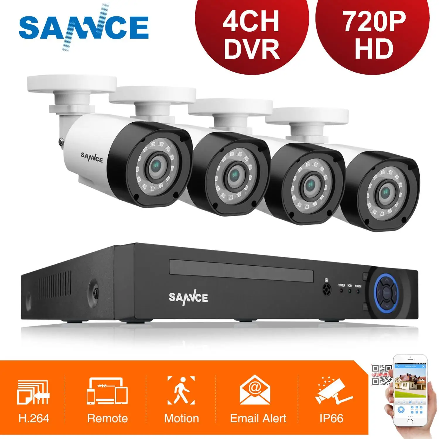 

SANNCE 4CH 720P Video Security System 5IN1 HDMI DVR With 100W 4PCS Outdoor Weatherproof AHD Cameras Home Surveillance CCTV Kit