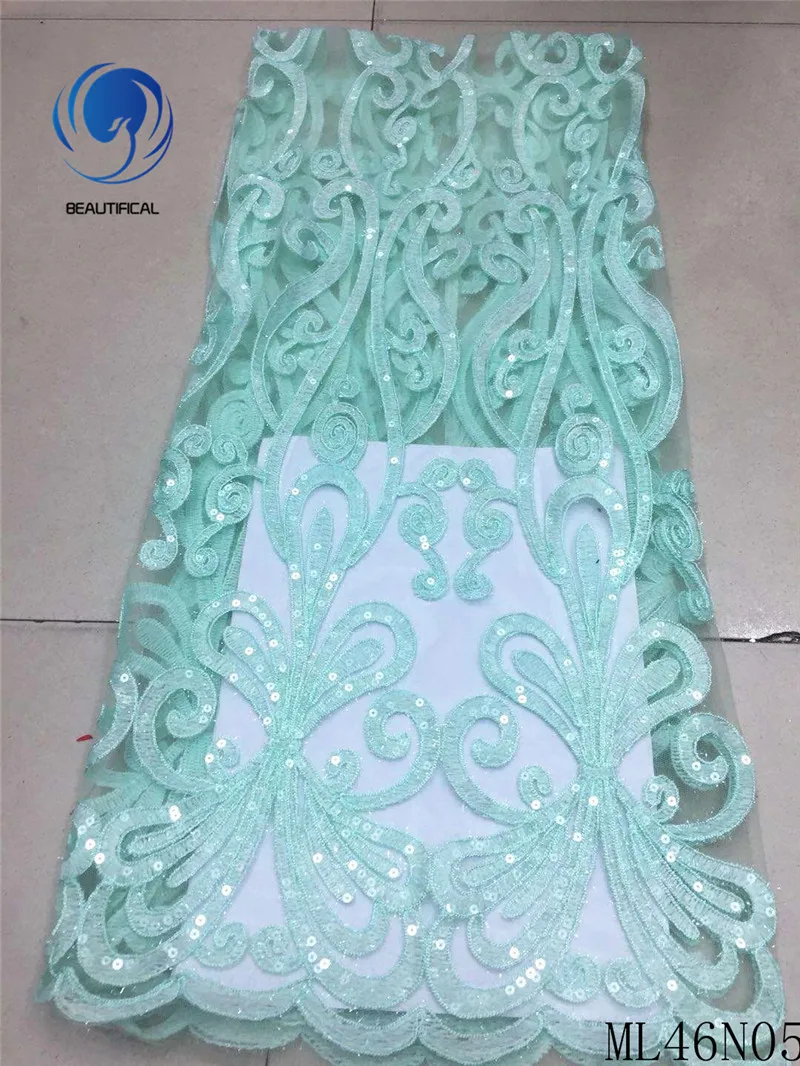 

Beautifical net lace fabrics new arrival african french tulle laces with beaded fabrics dress for women 5yards/lot ML46N05