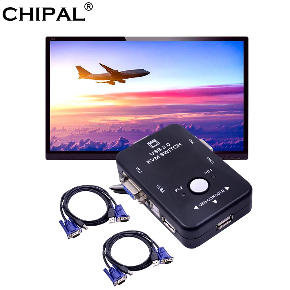 CHIPAL 10 шт. 2 порта USB 0 KVM переключатель 1920*1440 VGA SVGA разделитель Box + кабеля для