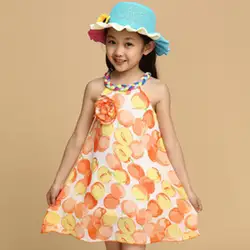 Новое летнее платье для девочек Дети Слинг шифоновое платье принцессы Сладкое Яблоко узор Детская одежда От 4 до 8 лет