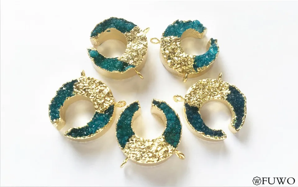 Natural Druzy Crescent Pendant 10