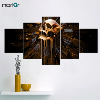 

5 Panel Skull And Clock Painting Abstract Art Canvas Painting Pictures Home Decoration Wall ArtUnframed