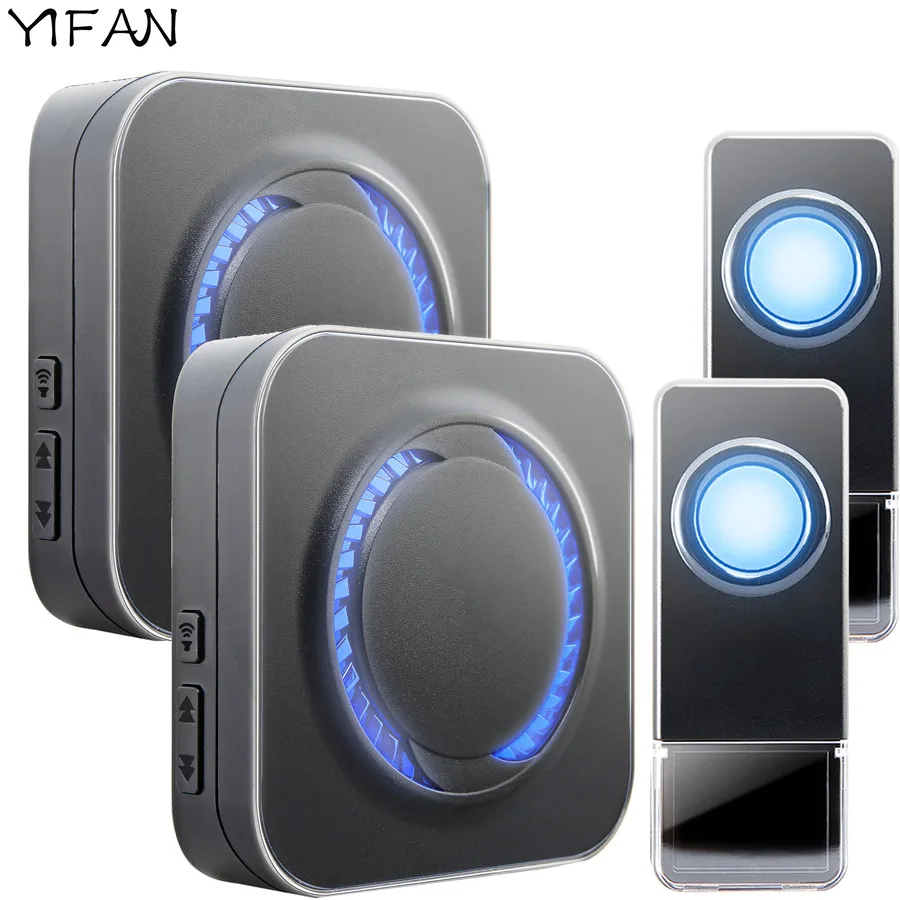 

YIFAN Waterproof Wireless Doorbell EU Plug 300M long range smart Door Bell Chime ring 2 Transmitter 2 receiver Deaf LED light