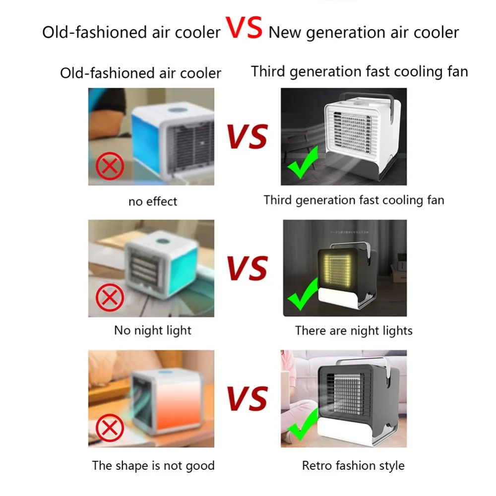 

2019 New Air-conditioning Cooling Fan Humidifier Purifier Portable Cooler Night Light Water Tank Air Cooling Fan USB Humidifier