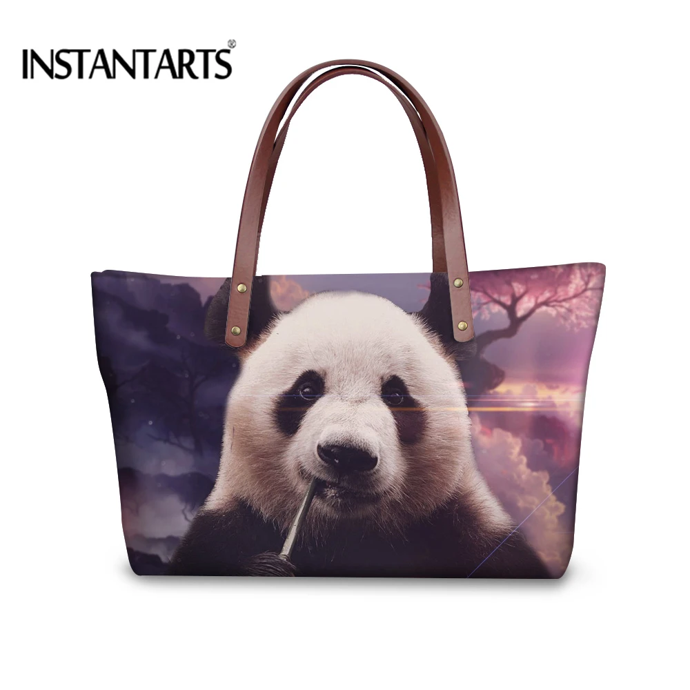 Instantarts كول الحيوان الباندا الطباعة نساء حقائب التسوق المراهنات حقيبة ماركة أزياء السيدات تصميم الأعلى مقبض حقائب السفر