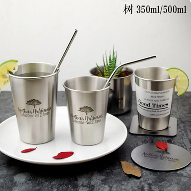Stainless Steel Cold Water Mug Cup Coffee Juice Beer Cup Flamingo Zebra Deer Simple Style Mug 350ML/500ML