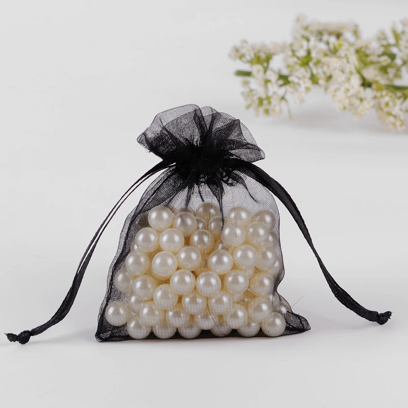 7x9cm Black Organza Jewelry Gift Bags Pouches For Wedding Coffee Beans