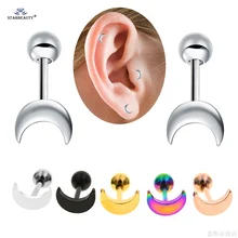 Brinco, 2 pçs/lote 18g 6mm mini piercing de orelha, lua, brincos de haste, aço inoxidável, piercing tragus, hélixe, piercing de cartilagem brinco, brinco