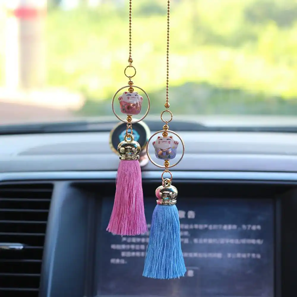 Car Hanging Decoration Double Brave Troops Buddha Beads Double Tassel Car Charm Rear View Mirror Pendant Car Styling Accessories Auto Decoration Gift