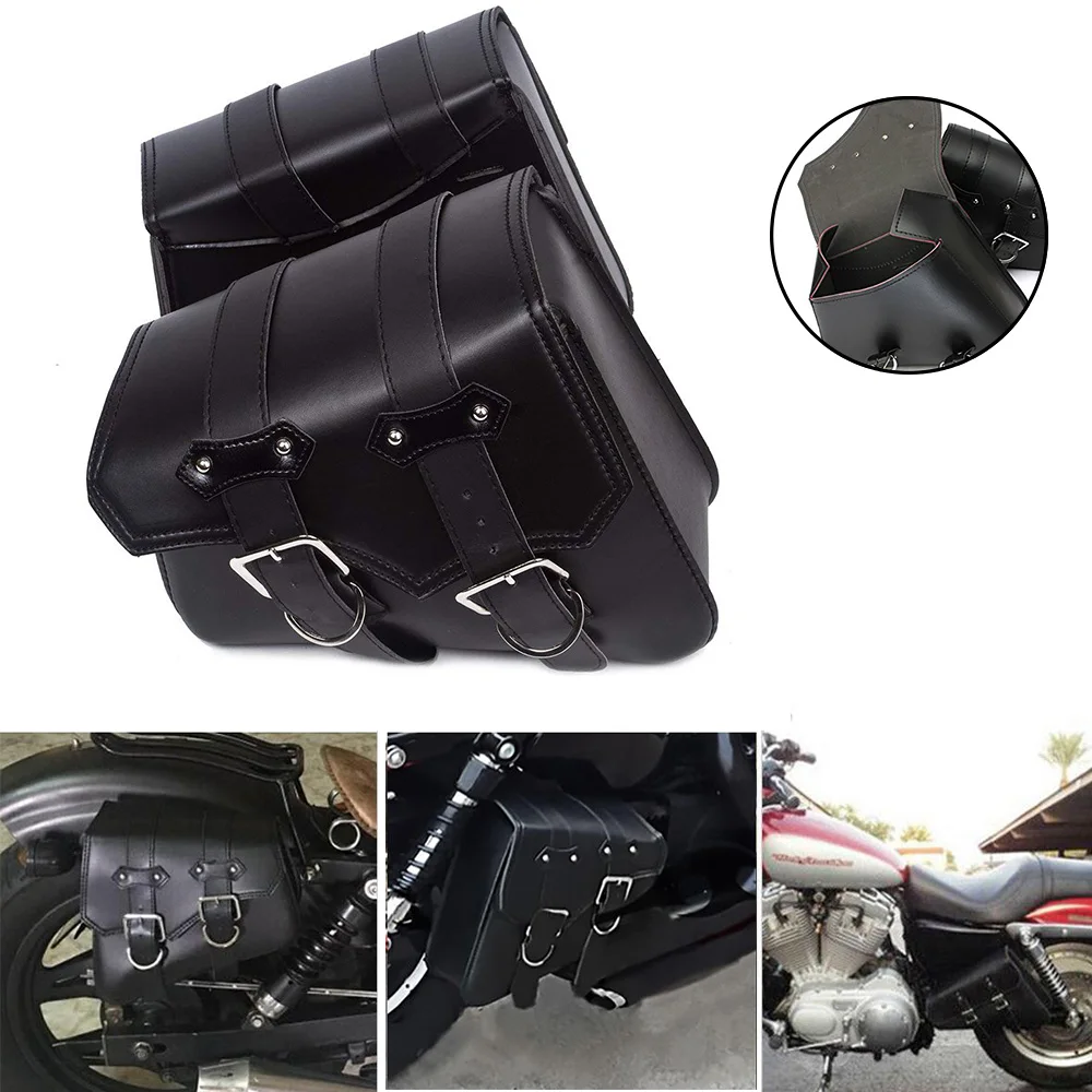 

2pcs Universal Motorcycle Leather Saddle bags Cruiser Seat Storage Tool Luggage Pannier For Harley Sportster XL883 XL1200 Dyna