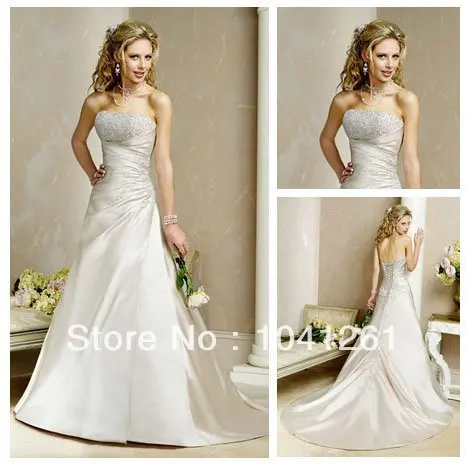 Hot Sale Short Train Sweetheart Top Beading Champagne Satin Wedding Gowns 2012 | Свадьбы и торжества