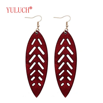

YULUCH 2018 Hot Bohemian Ethnic Wooden Long Leaf Cutout Pendant for African Fashion Woman Earrings Jewelry Accessories Gift