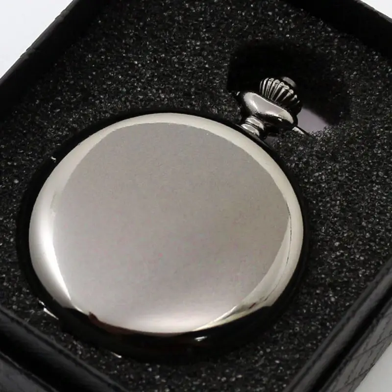 Vintage Black Smooth Steampunk Quartz Pocket Watch Men Women Necklace Pendant Clock Chain With Gift Box Birthday Gifts 2016 aladdin and the magic lamp watch the young men and women fashion quartz pocket watch table birthday gift ds262