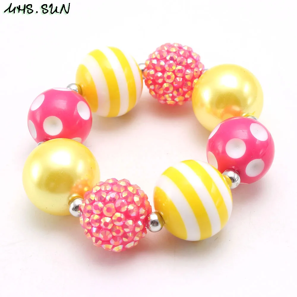 MHS. SUN Kids, ожерелье, браслет из бусин, модный, желтый, красный, бусины из жевательной резинки, ювелирный набор для детей/девочек, подарок ручной работы, Новинка - Окраска металла: only 1 bracelet