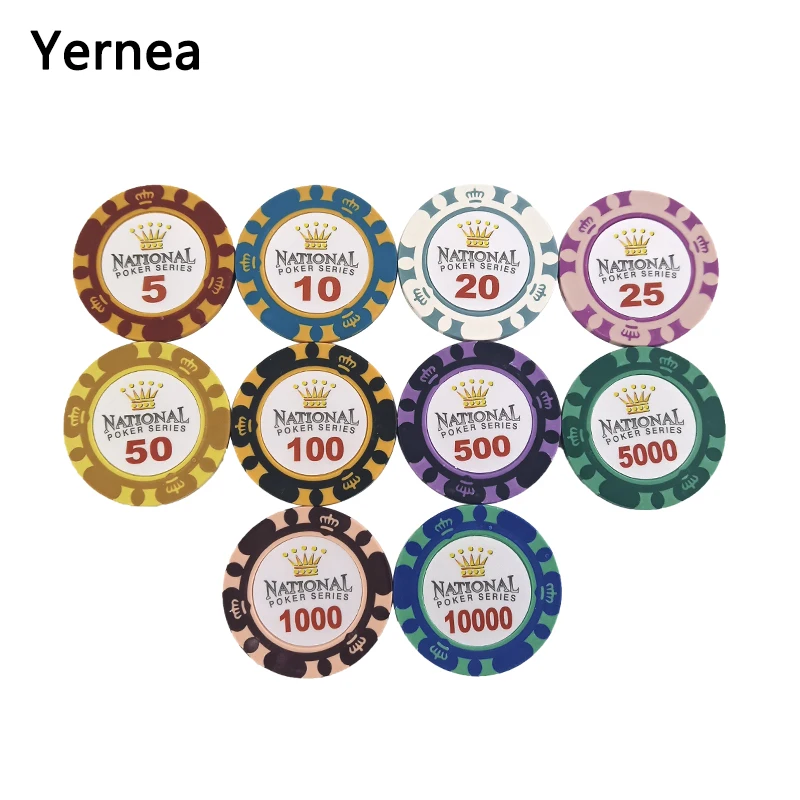 Yernea 1 шт. 14 г фишки для покера Корона липкая глина монета Baccarat Texas Hold'em покерный набор для Короны игральные карты чипы 11 цветов