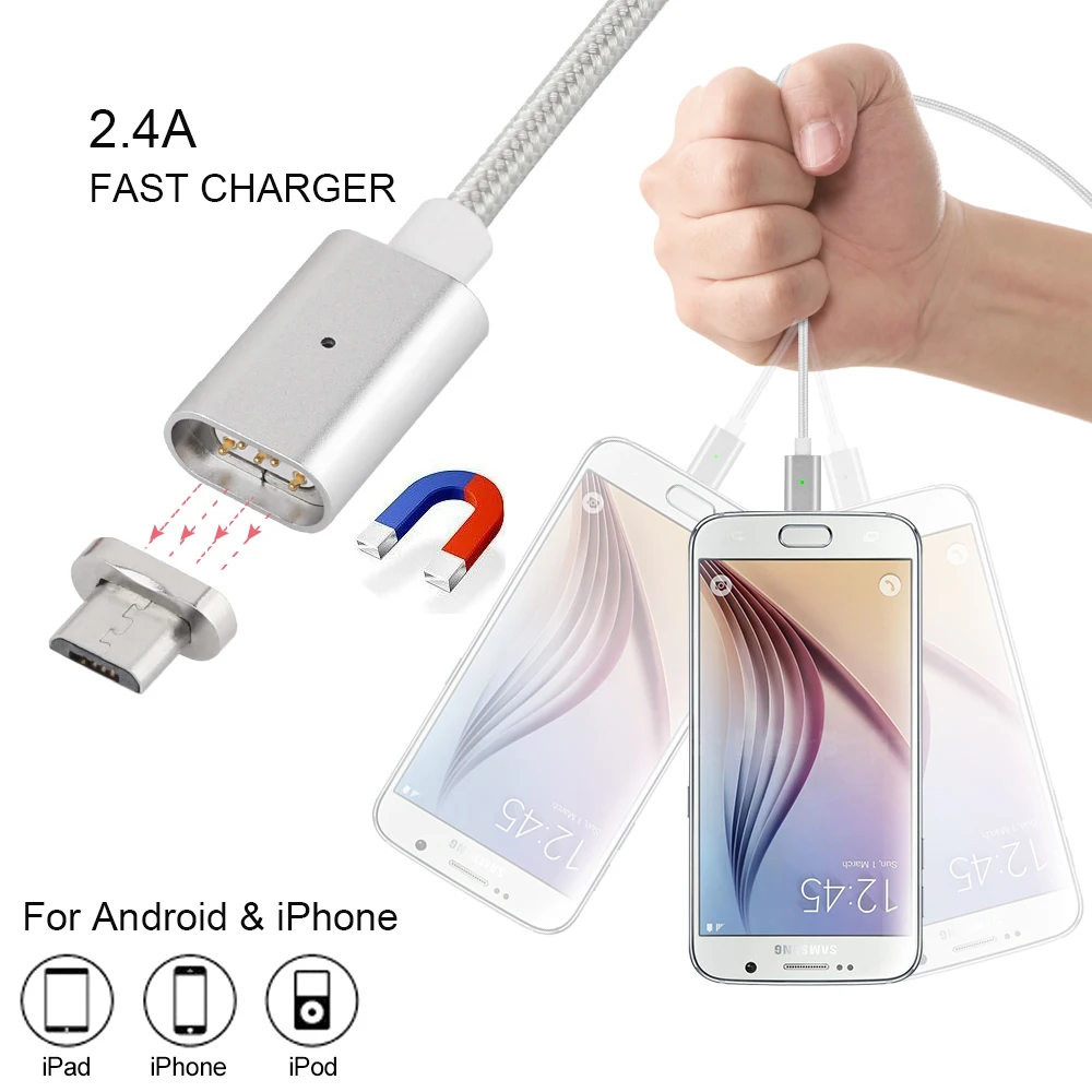 1M 2 4A Fast Universal Micro USB Metal Magnet Data Charger Cable Magnetic Power Cables Adapter