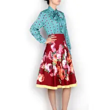2016 woman spring autumn fashion elegant prints long sleeve blouse +prints skirt casual 2 piece set designer outfit D6881