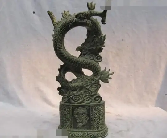 

S02799 Chinese Folk collection Old Bronze convolve overfly Dragon Play Bead Statue B0403