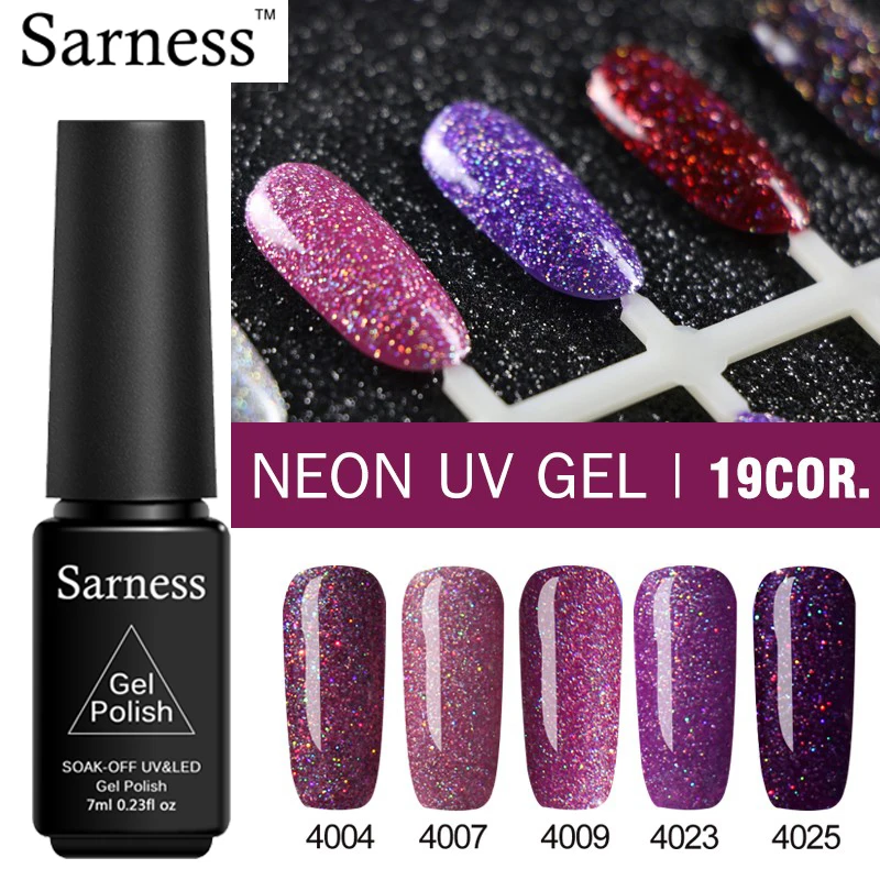

Sarness Colorful Rainbow Gel Nail Polish Semi Permanent Enamel Gel Lucky Varnish Soak Off UV LED Neon Primer Glitter Nail Polish