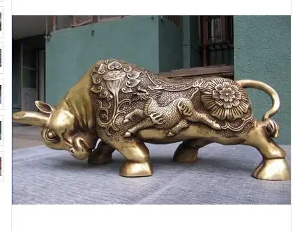 

wholesale factory Decoration Crafts Brass Chinese BRASS Copper Zodiac Wealth Carved Dragon Kylin Lotus Cai Bull Ox Statue