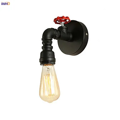 

IWHD Rustic Antique Vintage Wall Lamp Home Lighting Iron Metal Black Pipe Wall Lights Fixtures Edison Loft Industrial Style LED