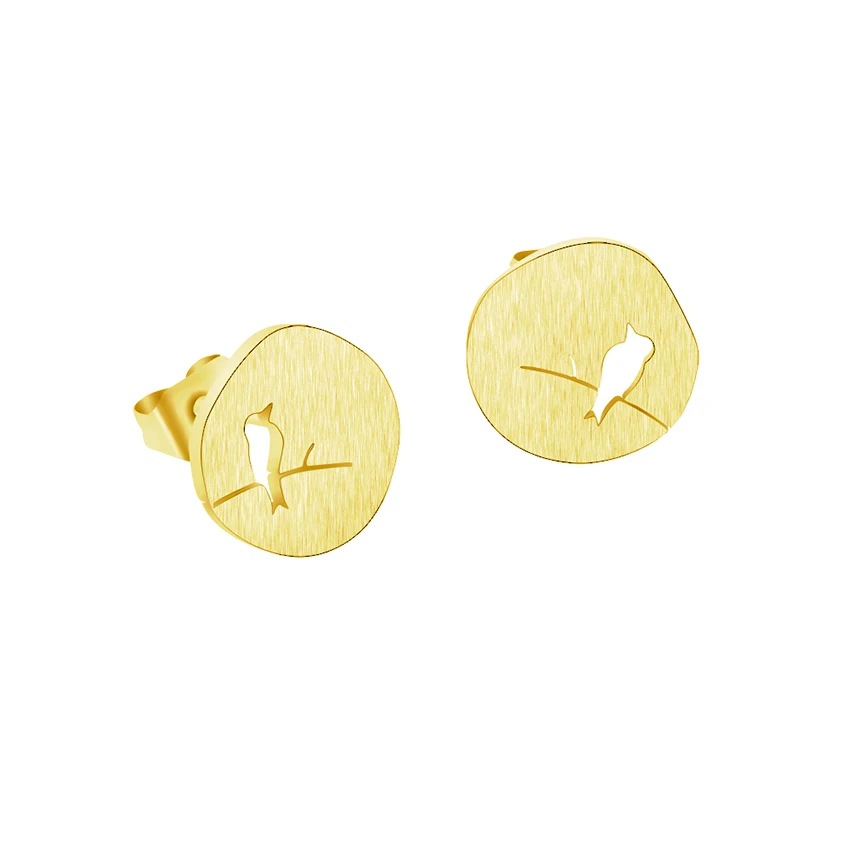 

ICFTZWE Silver Bijoux Brincos BFF Bird On a Branch Stud Famous Brand Stainless Steel Earrings for Women Body Jewelry