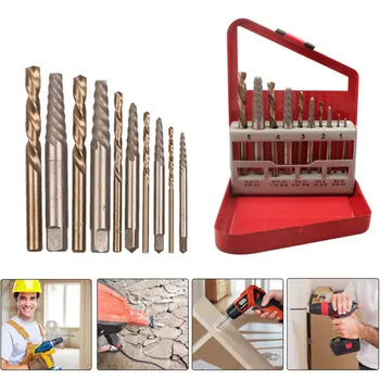 

10pcs Guide Set Broken Bolt Stud Remover Damaged Screw Extractor Drill Bits